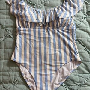 Gibson Latimer Blue and White Striped One Piece Swimsuit Large